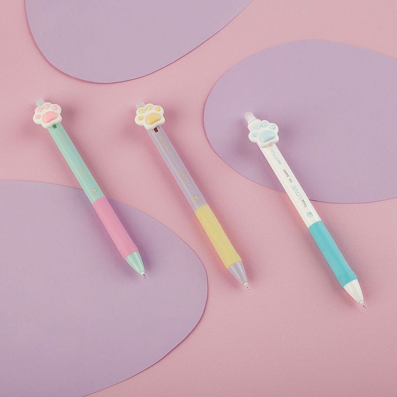 Ручка гелевая стираемая автоматическая MESHU "Sweet paws" синяя, 0,5мм, корпус ассорти, с топпером 