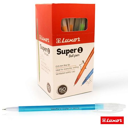 Ручка шариковая Luxor "Super 1" синяя, 0,6мм, корпус ассорти 