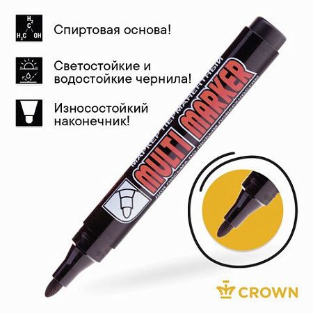 Маркер перманентный CROWN "Multi Marker", ЧЕРНЫЙ, круглый наконечник, 3 мм, CPM-800 