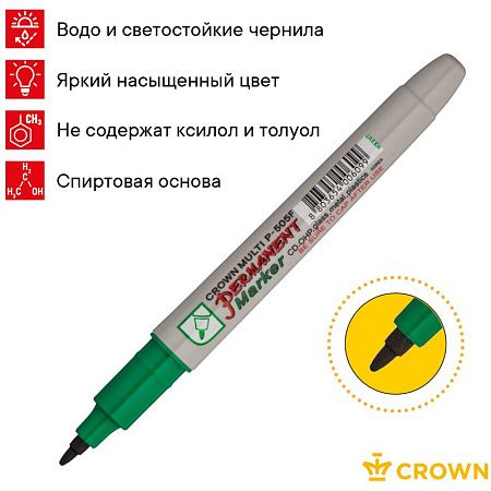 Маркер перманентный Crown "Multi Marker Super Slim" зеленый, пулевидный, 1мм 
