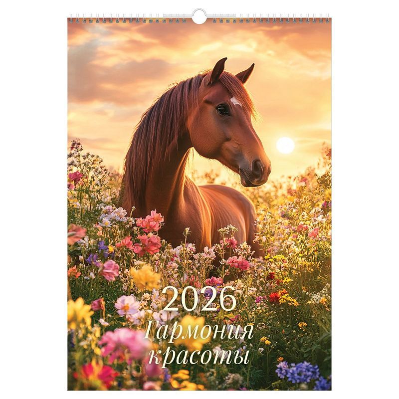 Календарь настенный перекидной на гребне, 340*480 мм 6л. BG "Лошади", 2026г.