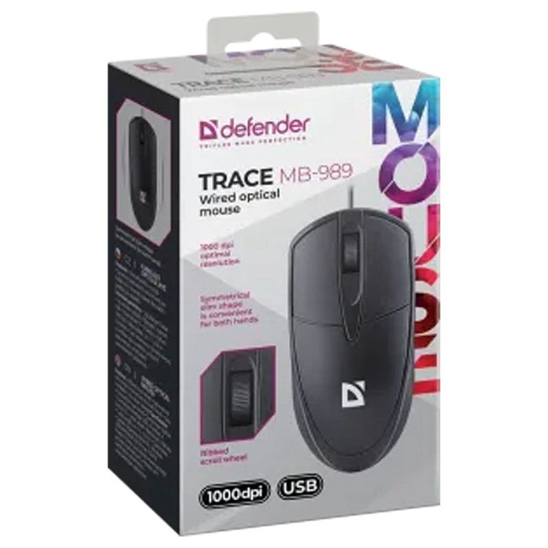 Мышь Defender Trace MB-989, USB, черный, 3btn+Roll