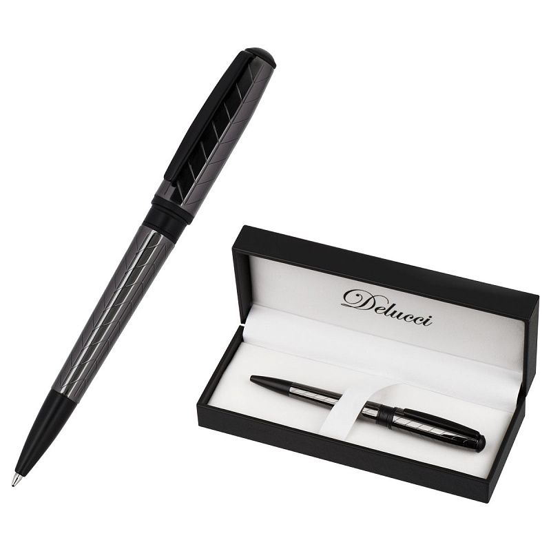 Ручка шариковая Delucci "Marte" синяя, 1,0мм, корпус титан/черный, поворотн., подарочная упаковка 
