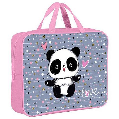 Папка на молнии с ручками BRAUBERG А4, 1 отделение, полиэстер, 80 мм, "Funny panda", 271127 