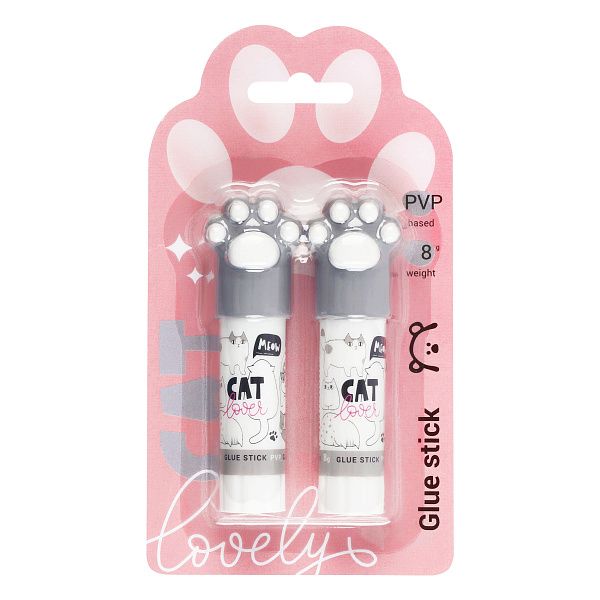 Набор клей-карандаш MESHU с топпером "Paw", 8г, 2шт в блистере, ПВП, серый