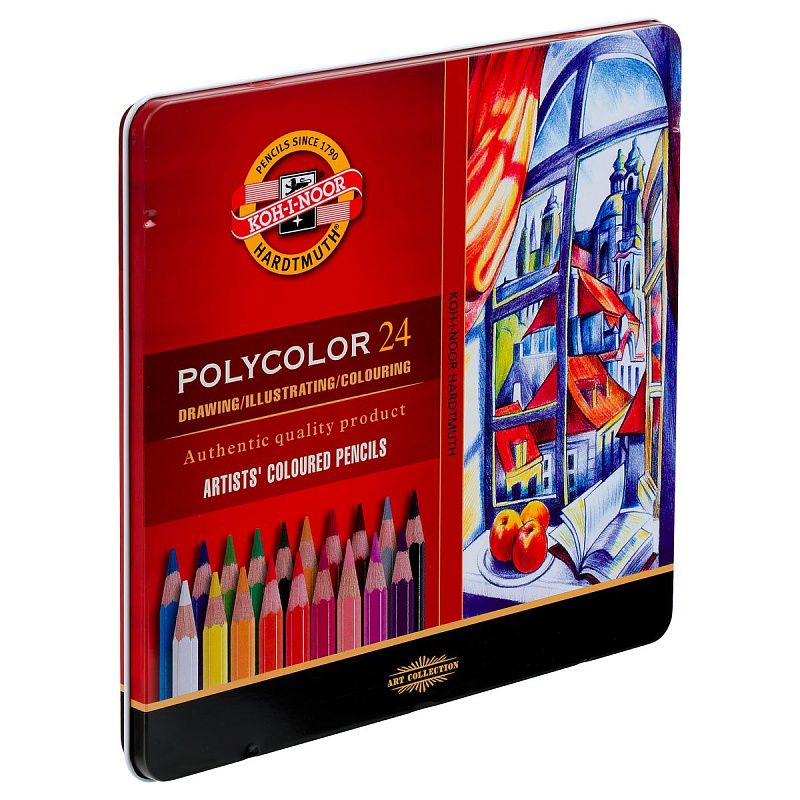 Карандаши цветные художественные Koh-I-Noor "Polycolor", 24цв., заточен., метал. пенал