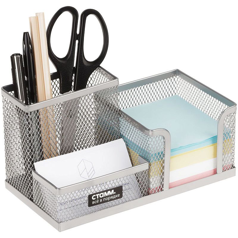 Настольная подставка СТАММ, металлическая, 3 секции, серебристая