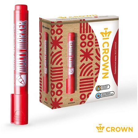 Маркер перманентный Crown "Multi Marker" красный, пулевидный, 3мм 