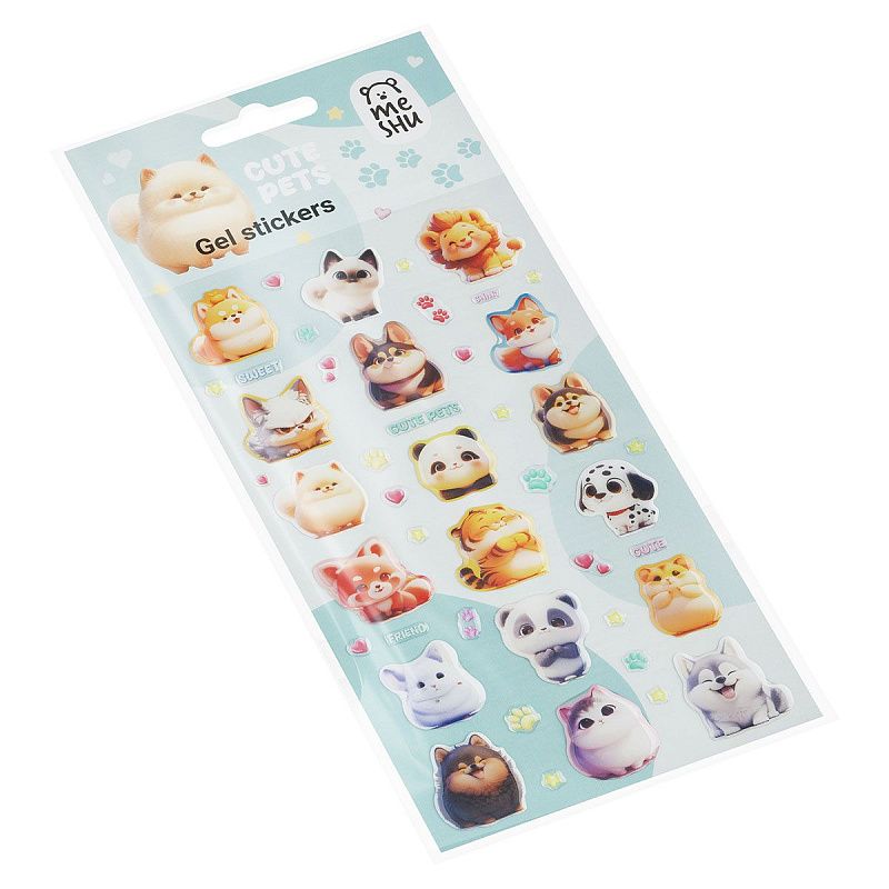 Наклейки гелевые MESHU  "Cute Pets" , 10*23см, инд. уп., европодвес