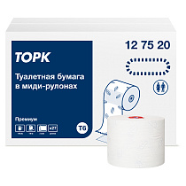 Бумага туалетная Tork "Premium"(Т6) 2-слойная, Mid-size рулон, 90м/рул., мягкая, тиснение, белая