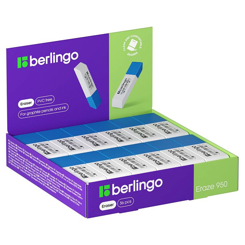 Ластик Berlingo "Eraze 950", прямоугольный комбинированный, скошенный, 57*18*8мм 