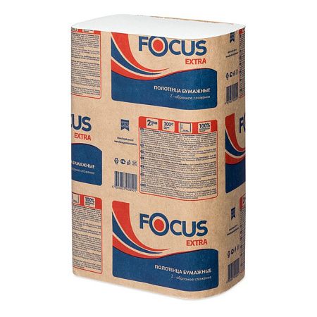 Полотенца бумажные лист. Focus (Z-сл) 2-слойные, 200л/пач., 21,5*24см, белые, растворимые 