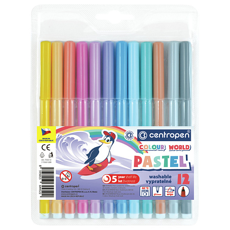 Фломастеры Centropen "Colour World. Pastel", 12цв., 2мм, смываемые, блистер