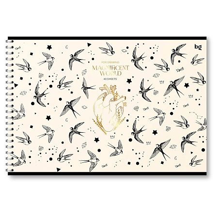 Альбом для рисования 40л., А4, на гребне BG "Magnificent", матовая ламинация, тиснение фольгой