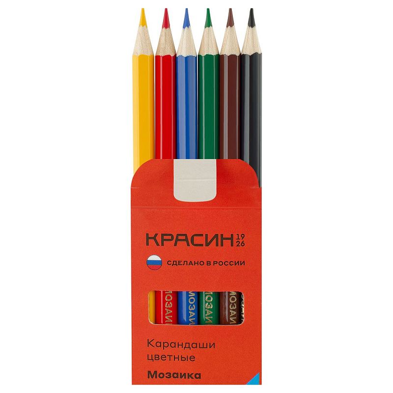 Карандаши цветные Красин "Мозаика", 06цв., шестигран., заточен., картон, европодвес