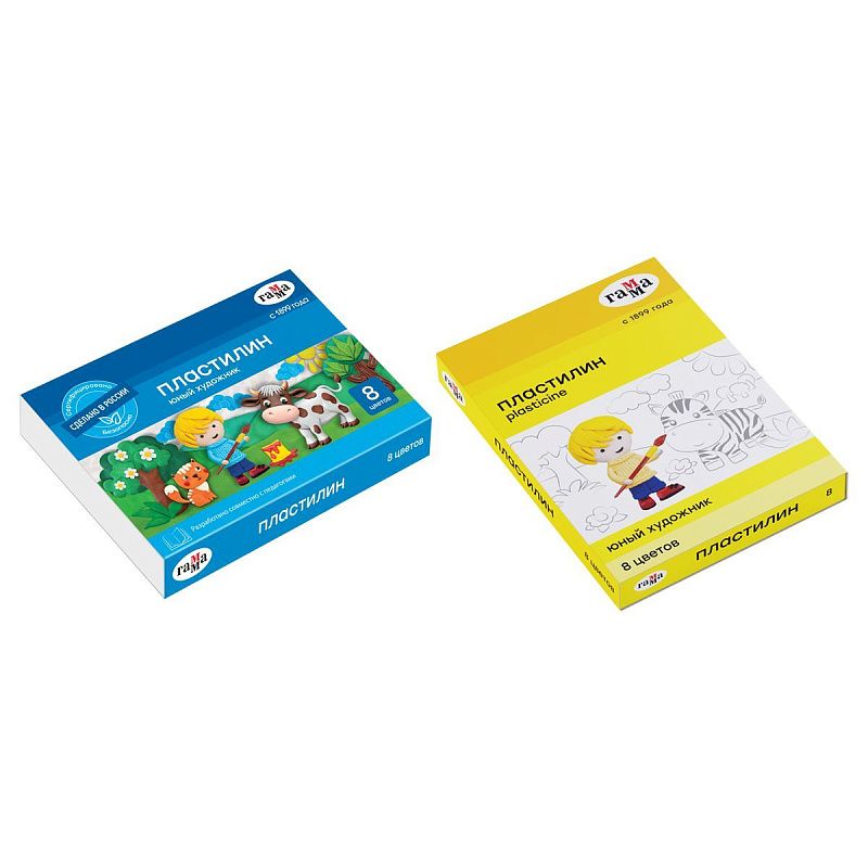 Пластилин Гамма "Юный художник" NEW, 08 цветов, 112г, со стеком, картон. упаковка