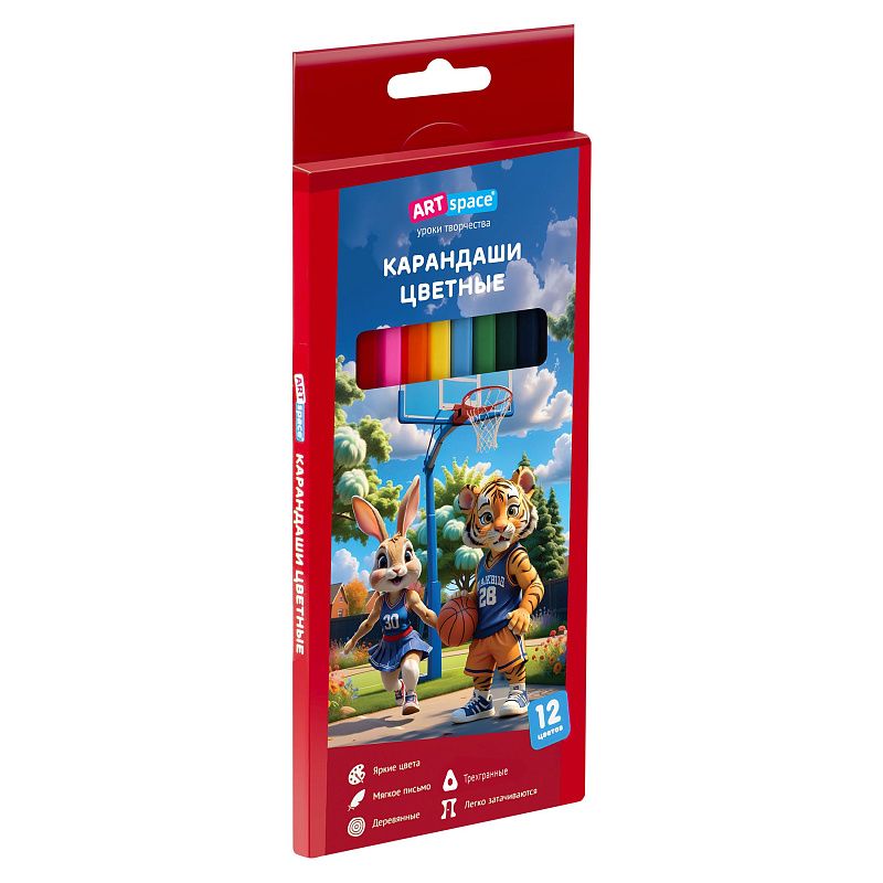 Карандаши цветные ArtSpace "School mood", 12цв., шестигранные, заточен., картон. упак., европодвес