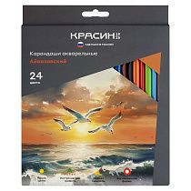 Карандаши акварельные Красин "Айвазовский", 24цв., трехгран., заточен., картон, европодвес Карандаши акварельные Красин "Айвазовский", 24цв., трехгран., заточен., картон, европодвес