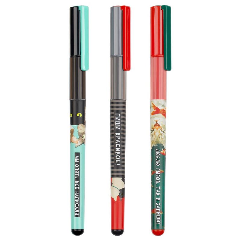 Ручка шариковая MESHU "Moody cats" синяя, 0,7мм, грип, корпус ассорти 