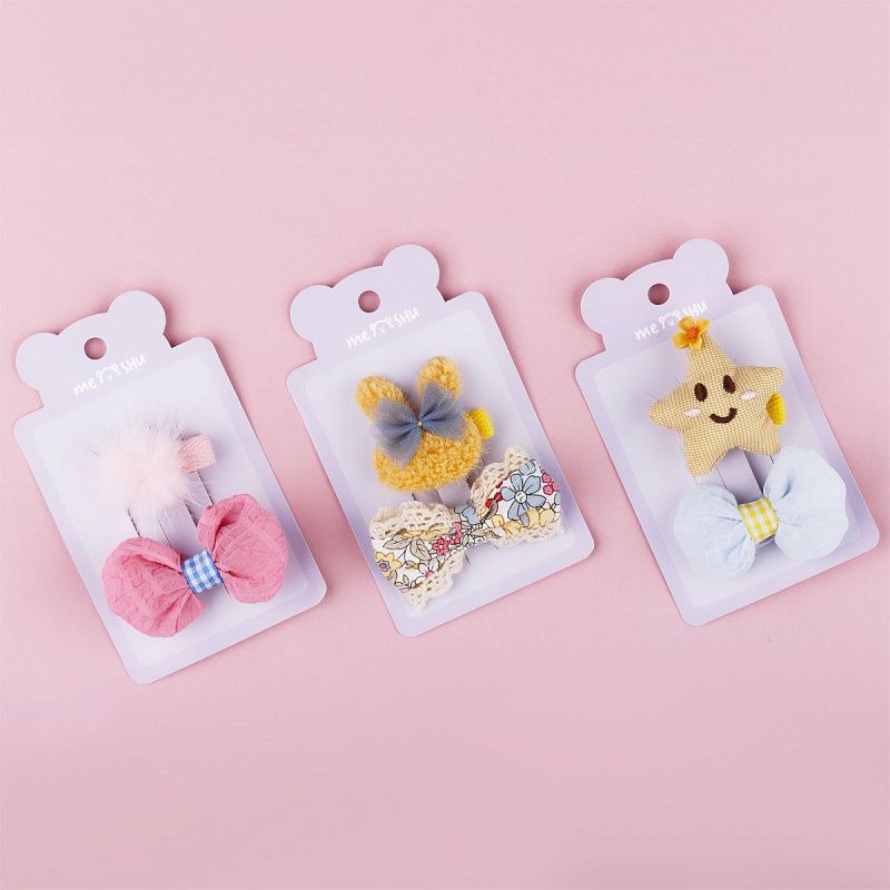 Заколки для волос MESHU, прищепки текстильные, ассорти, 2шт., 3/4/6см, европодвес