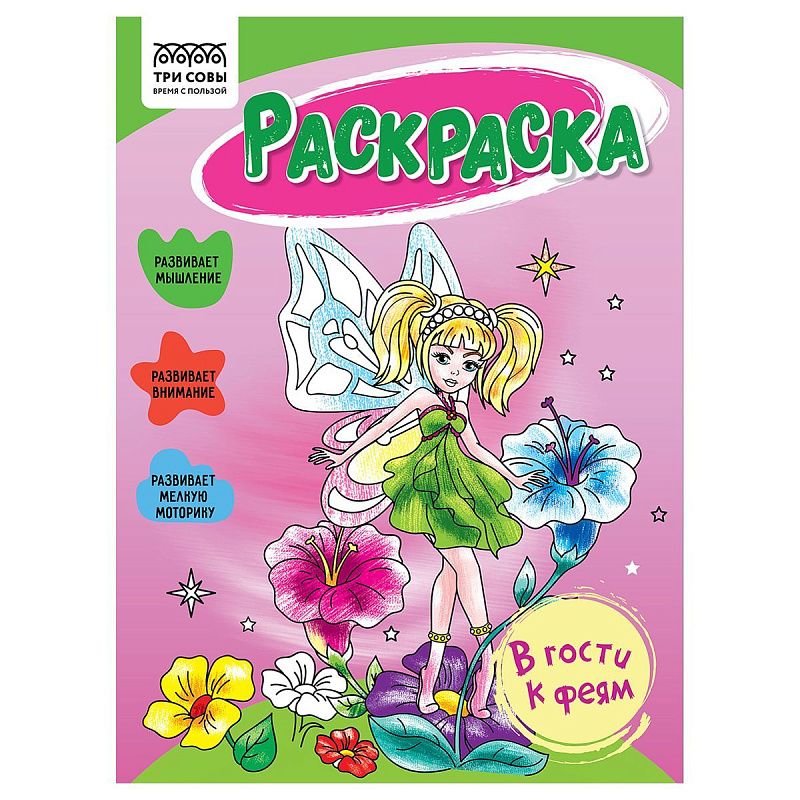 Раскраска А5, 16 стр., ТРИ СОВЫ "В гости к феям"