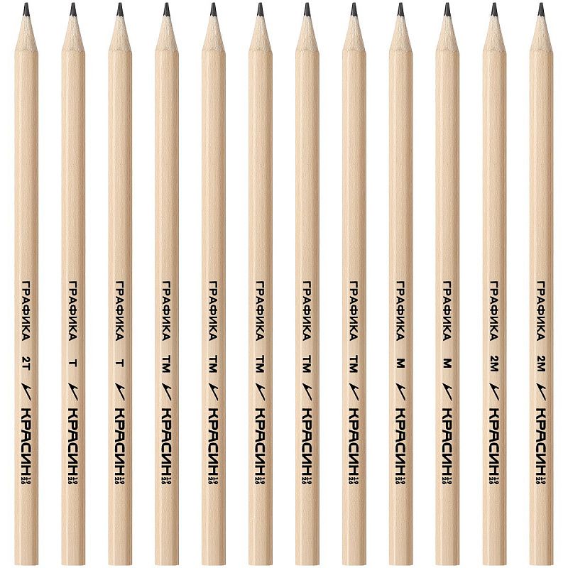 Набор карандашей ч/г Красин "Графика", 12шт., 2H-2B, заточен., пакет, европодвес 