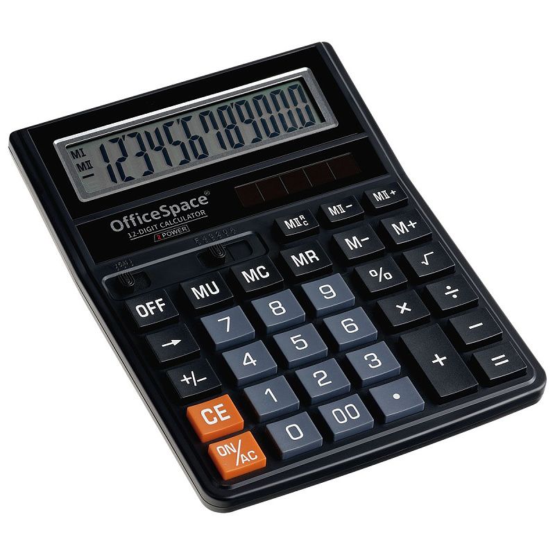 Калькулятор настольный OfficeSpace, 12 разрядов, двойное питание, 143*190*29мм, черный