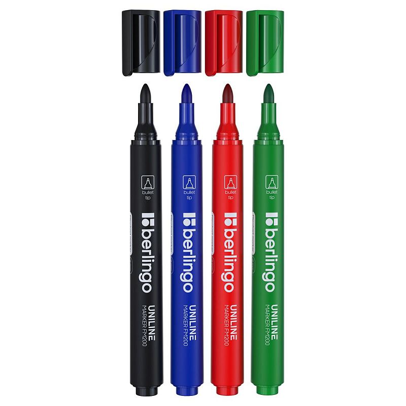 Набор маркеров для флипчартов Berlingo "Uniline FM200" 04цв., пулевидный, 2,0мм, блистер, европодвес 