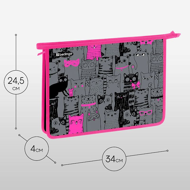 Папка для тетрадей 1 отделение, А4 Berlingo "Happy Cats", 340*245*40 мм, пластик, на молнии 