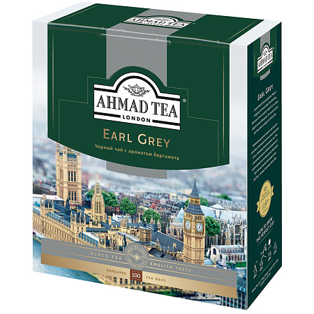 Чай Ahmad Tea "Earl Gray", черный с бергамотом, 100 фольг. пакетиков по 2г