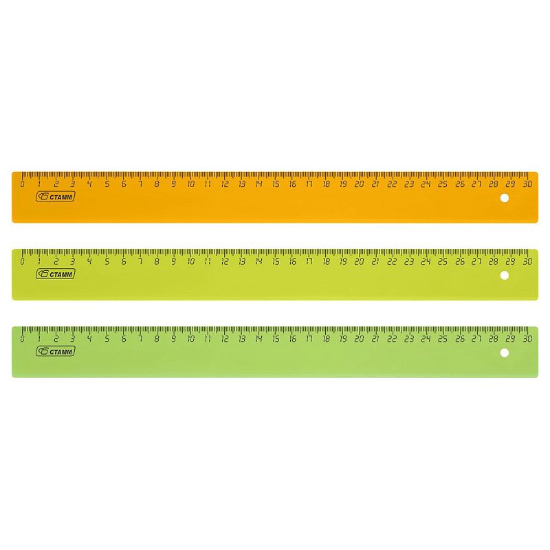Линейка 30см СТАММ, пластиковая, прозрачная, неоновые цвета, ассорти 