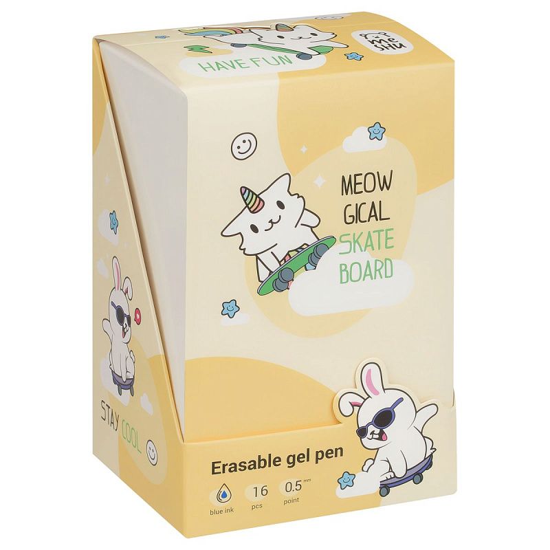 Ручка гелевая стираемая MESHU "Skate party" синяя, 0,5мм, корпус ассорти, с топпером 