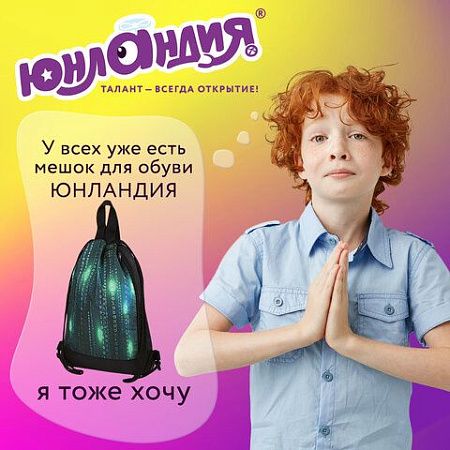 Мешок для обуви ЮНЛАНДИЯ, с ручками, боковой карман на молнии, 46х36 см, "Matrix", 271068 
