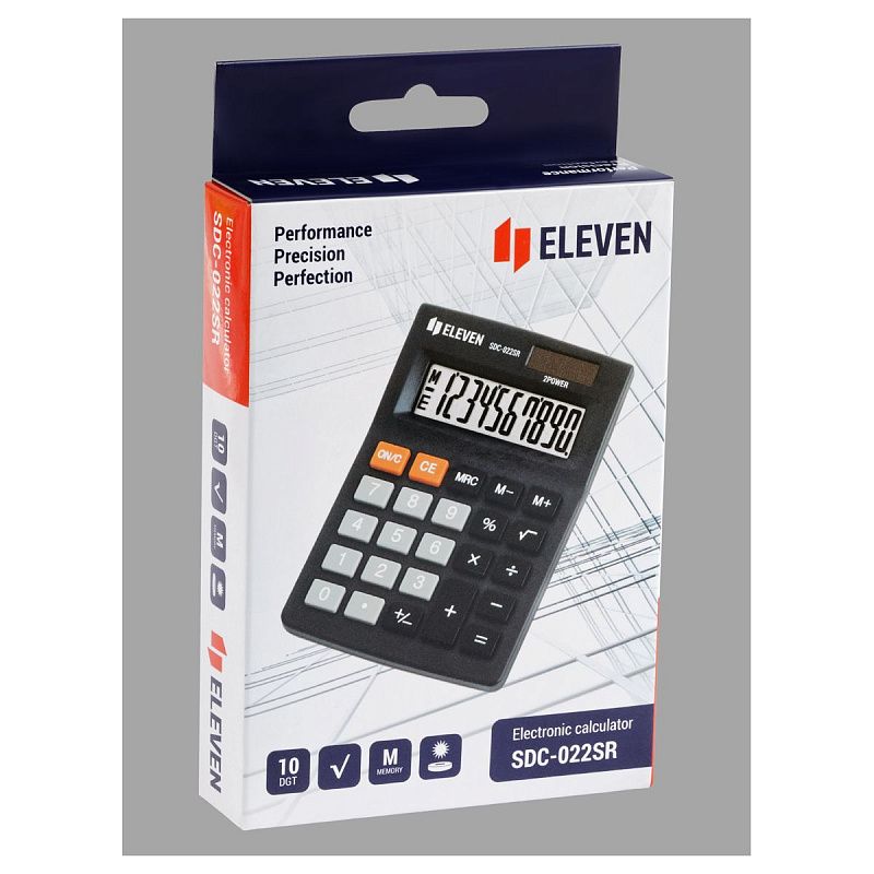 Калькулятор настольный Eleven SDC-022SR, 10 разрядов, двойное питание, 88*127*23мм, черный