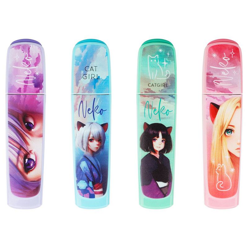 Набор текстовыделителей MESHU "Neko", 04цв., пастельные цвета, 1-5 мм, ПВХ бокс с европодвесом 