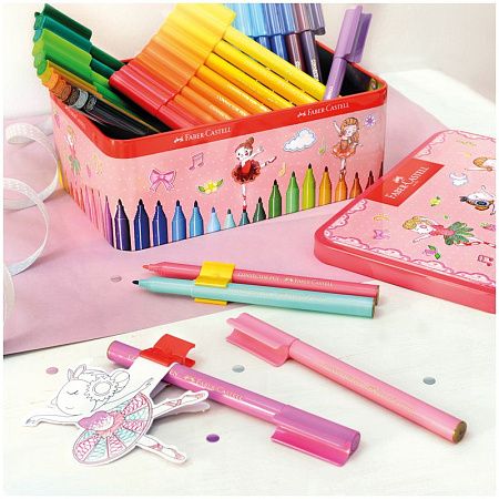 Набор для рисования Faber-Castell "Connector Ballerina" 33 фломастера+10 клипс+2 карты для раскраш.