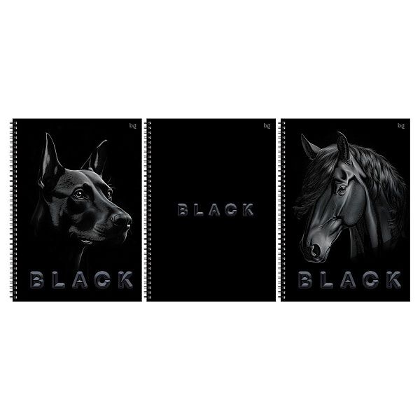 Тетрадь 80л., А4, клетка, на гребне BG "Just black", soft-touch ламинация, выб. лак