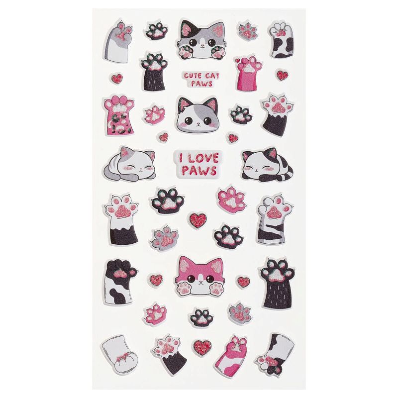 Наклейки объемные MESHU "Love Paws", 10*23см, с блестками, инд. уп., европодвес