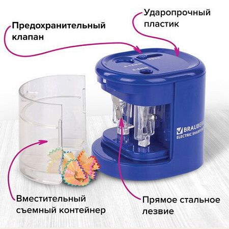 Точилка электрическая BRAUBERG "STANDARD", 2 отверстия для карандашей (включая утолщенные), питание от 4 батареек АА, 228423 