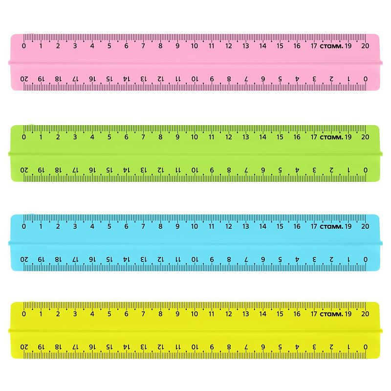 Линейка 20см СТАММ, пластиковая, с держателем, прозрачная, неоновые цвета, ассорти