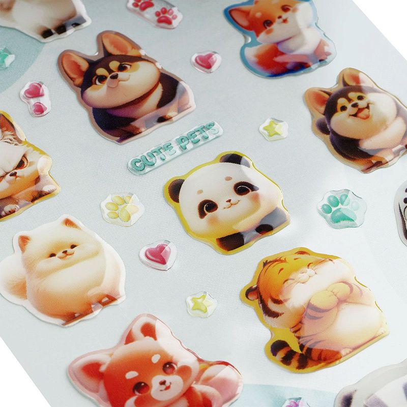 Наклейки гелевые MESHU  "Cute Pets" , 10*23см, инд. уп., европодвес