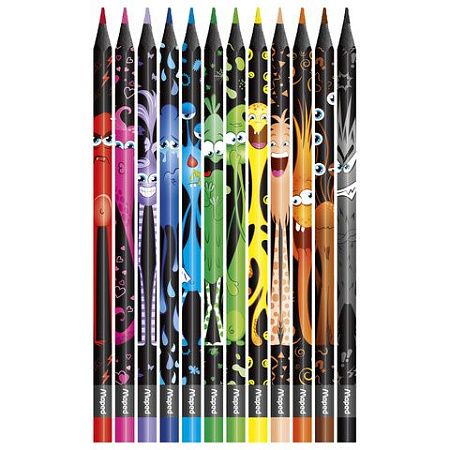 Карандаши цветные MAPED "COLOR PEP'S Black Monster", набор 12 цветов, пластиковый корпус, 862612