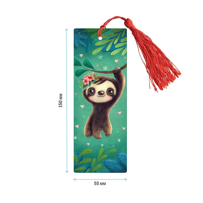 Закладка для книг 3D с линейкой, 150*55мм, ArtSpace "Sloth", декоративный шнурок 