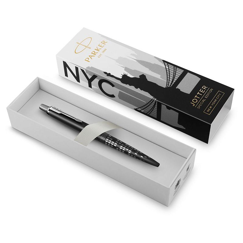 Ручка шариковая Parker "Jotter New York Black CT" синяя, 1,0мм, кнопочн., подарочная упаковка 