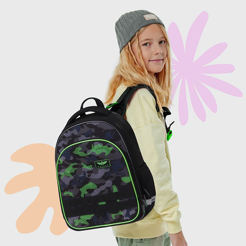 Ранец Berlingo Expert Plus "Black and green" 38*29*15см, 2 отделения, 2 кармана, анатомическая спинка 