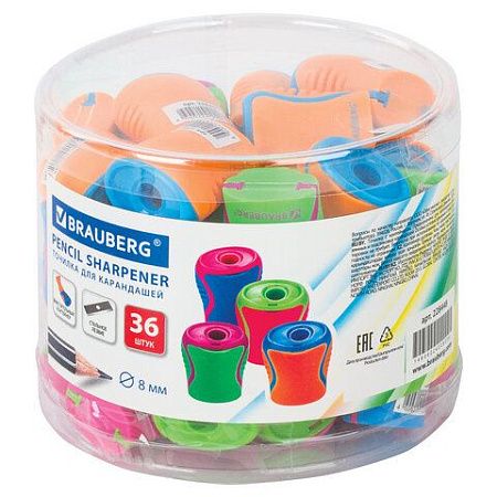 Точилка BRAUBERG "Mix", с контейнером, пластиковая, корпус ассорти, 228448 