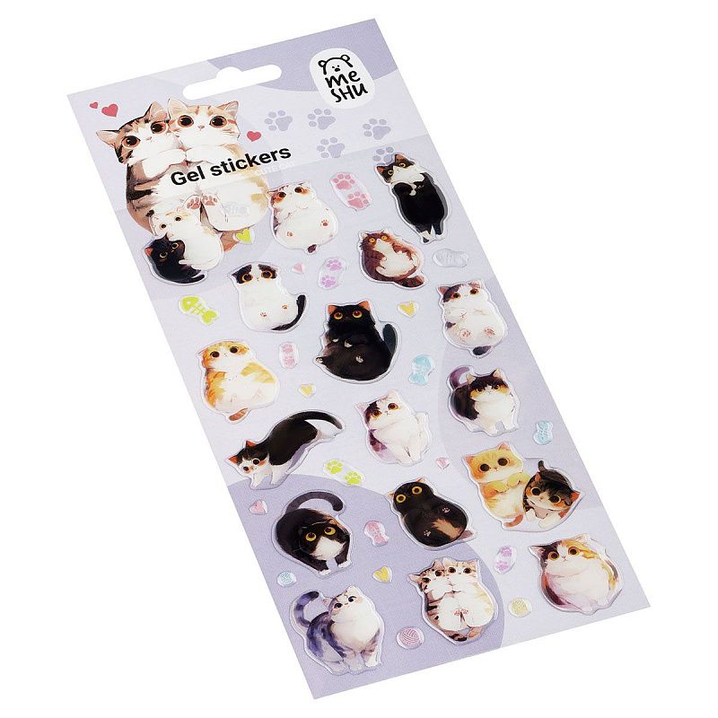 Наклейки гелевые MESHU  "Cute Cat" , 10*23см, инд. уп., европодвес