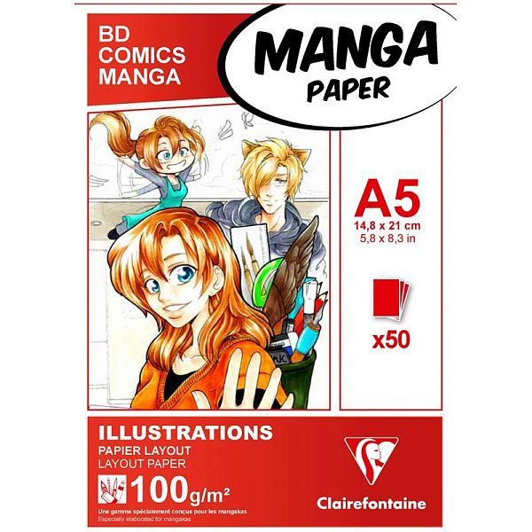 Скетчбук для маркеров 50л., А5 Clairefontaine "Manga Illustrations", на склейке, 100г/м2 Скетчбук для маркеров 50л., А5 Clairefontaine "Manga Illustrations", на склейке, 100г/м2