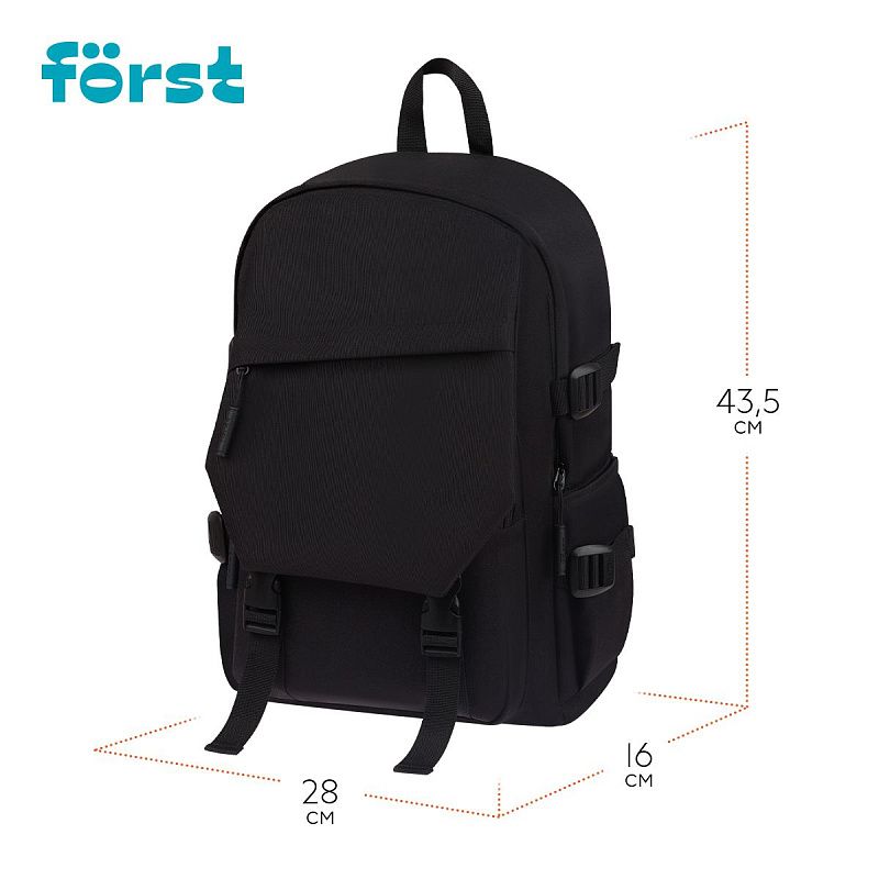 Рюкзак Först F-City "Black Spirit" 43,5*28*16см, 1 отделение, 5 карманов, уплотненная спинка 