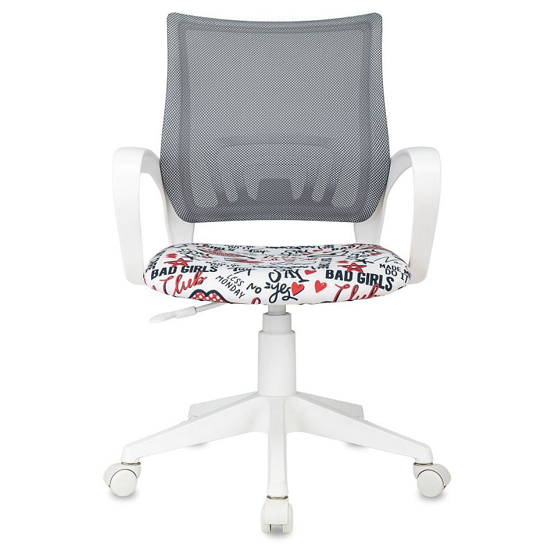 Кресло детское Helmi HL-K95 R (W695) "Airy", спинка сетка серая/сиденье ткань с рисунком red lips, пиастра, пластик белый